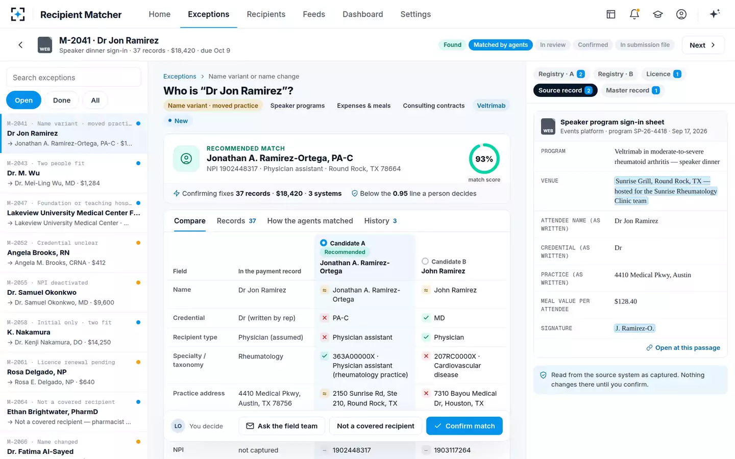 Open Payments Recipient Matcher — Match review