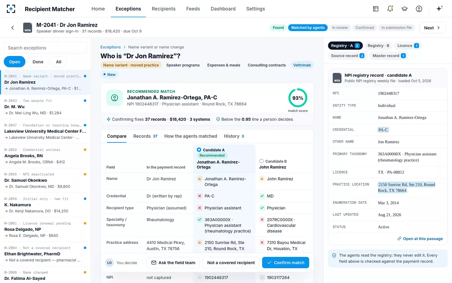 Open Payments Recipient Matcher — The registry record