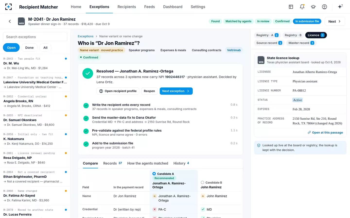 Open Payments Recipient Matcher — Resolved