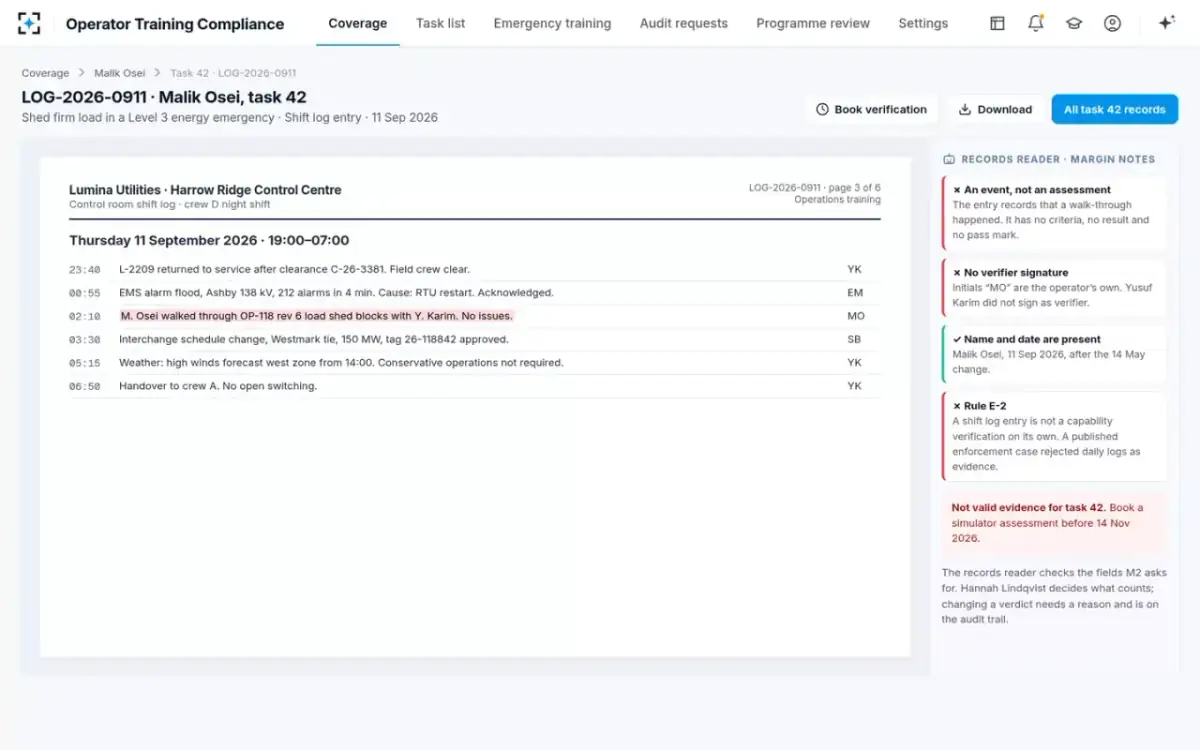 Operator Training Compliance — The record, with margin notes