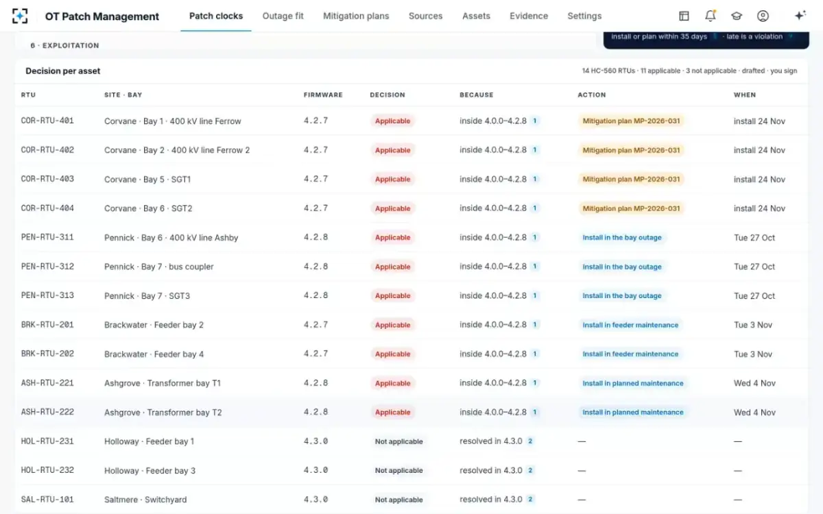 OT Patch Management — Decision per asset