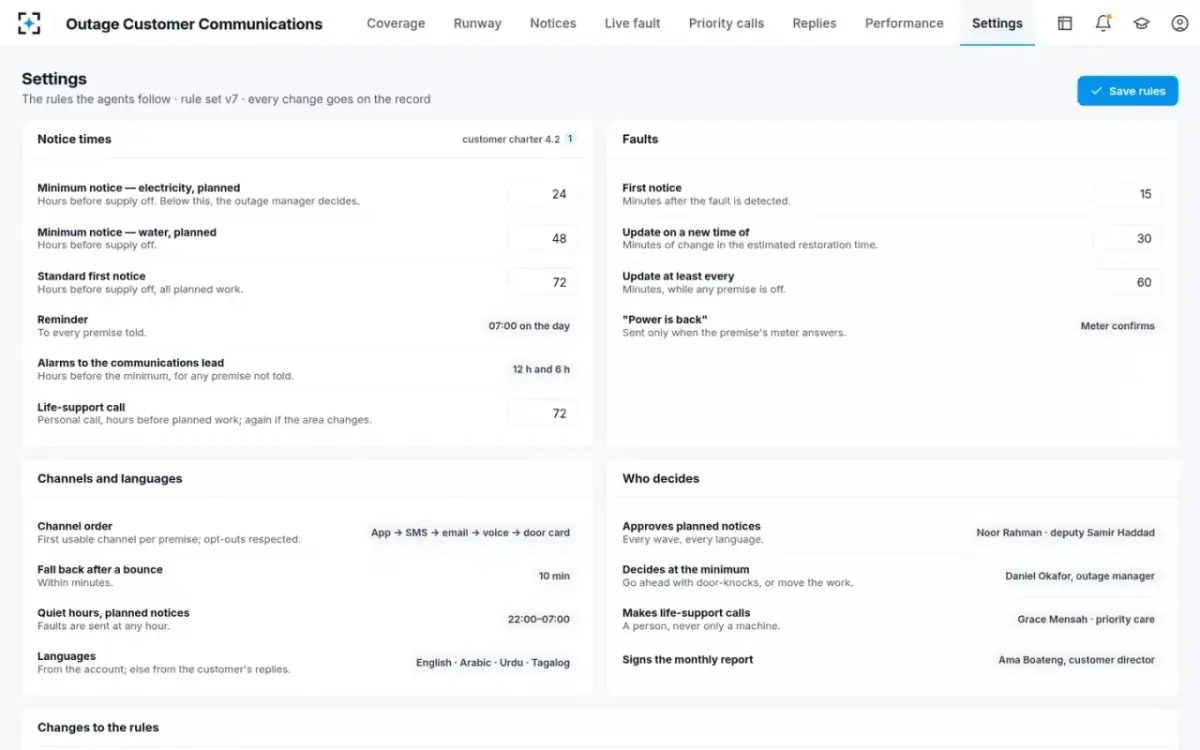 Outage Customer Communications — Your rules