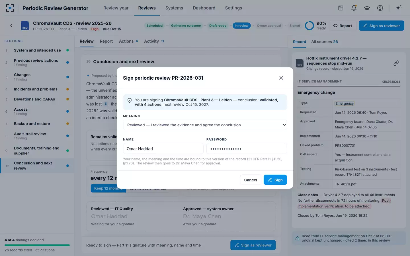 Periodic Review Generator — Electronic signature