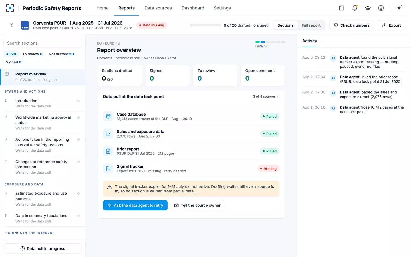Periodic Safety Report Writer — Data pull at the data lock point