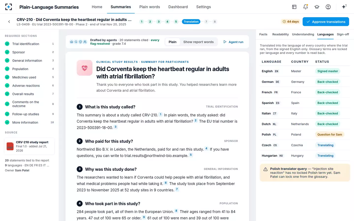 Plain-Language Results Summary Writer — Languages