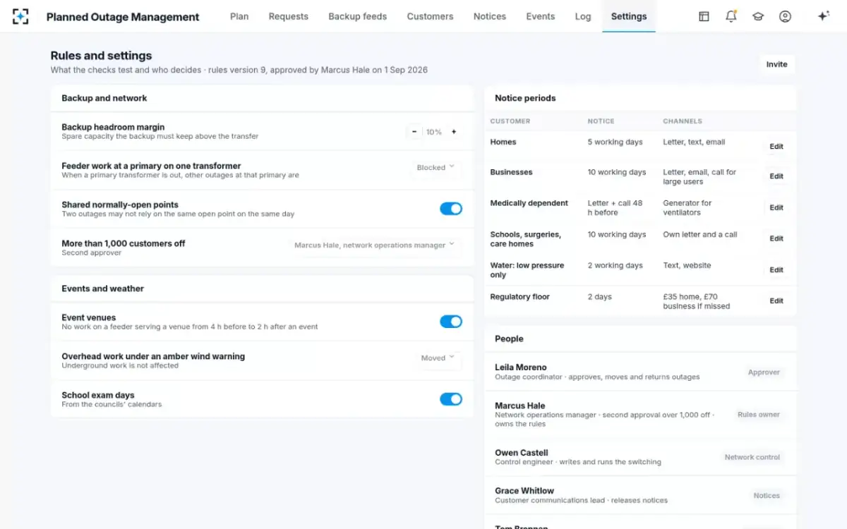 Planned Outage Management — Rules and settings