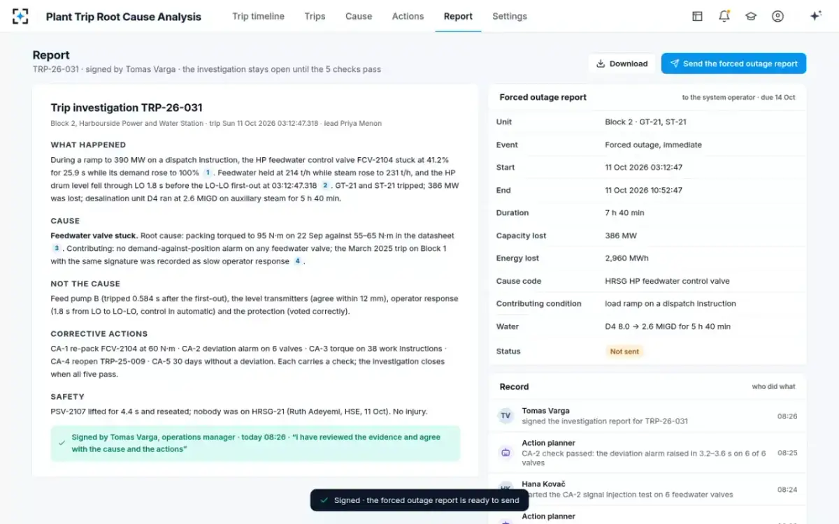Plant Trip Root Cause Analysis — The report and the forced outage report