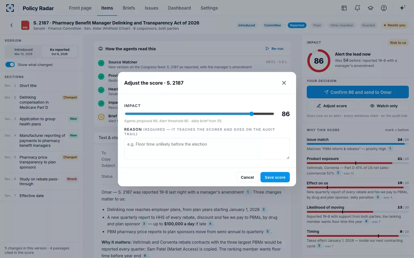 Policy and Legislation Radar — Adjust the score