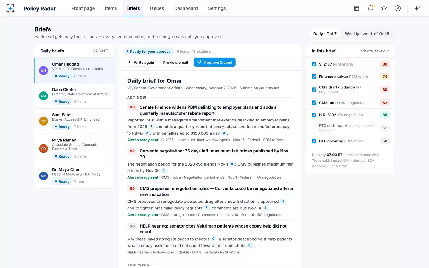Policy and Legislation Radar — Daily briefs