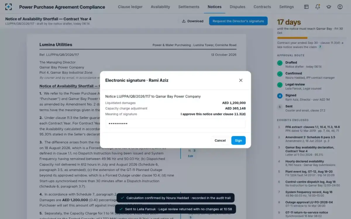 Power Purchase Agreement Compliance — The Director's signature