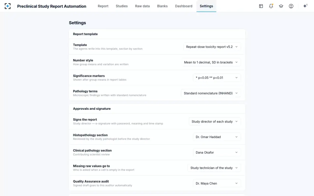 Preclinical Study Report Automation — Your template and rules