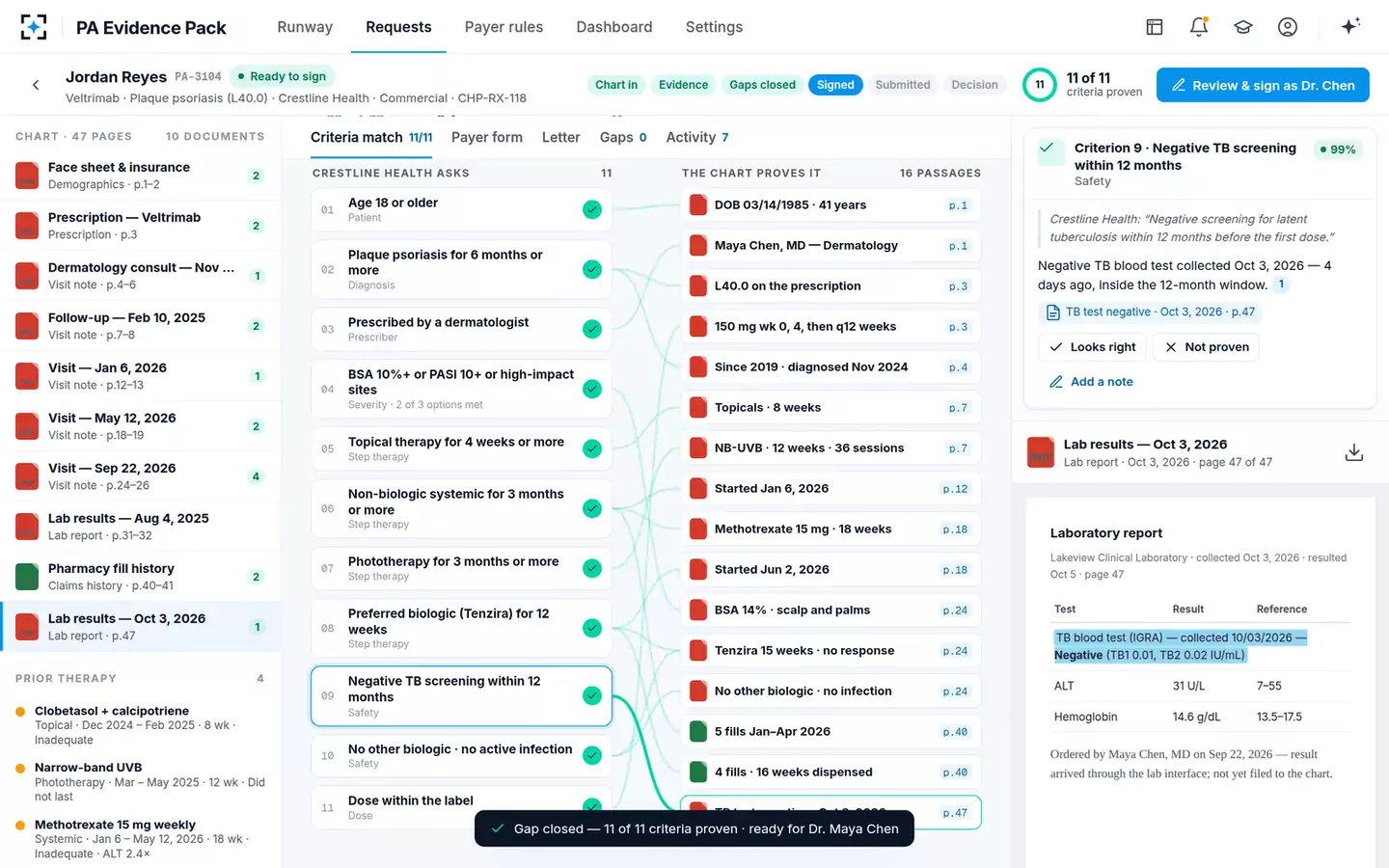 Prior Authorization Evidence Pack Builder — Every criterion proven