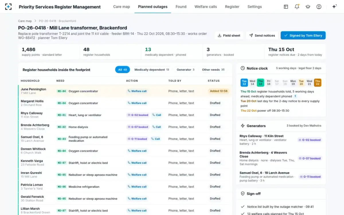 Priority Services Register Management — The notice list