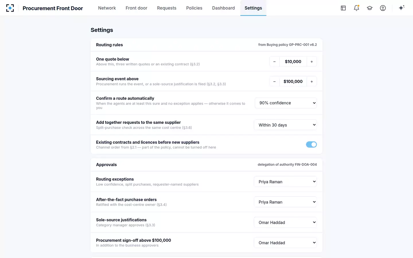 Procurement Front Door — Your rules