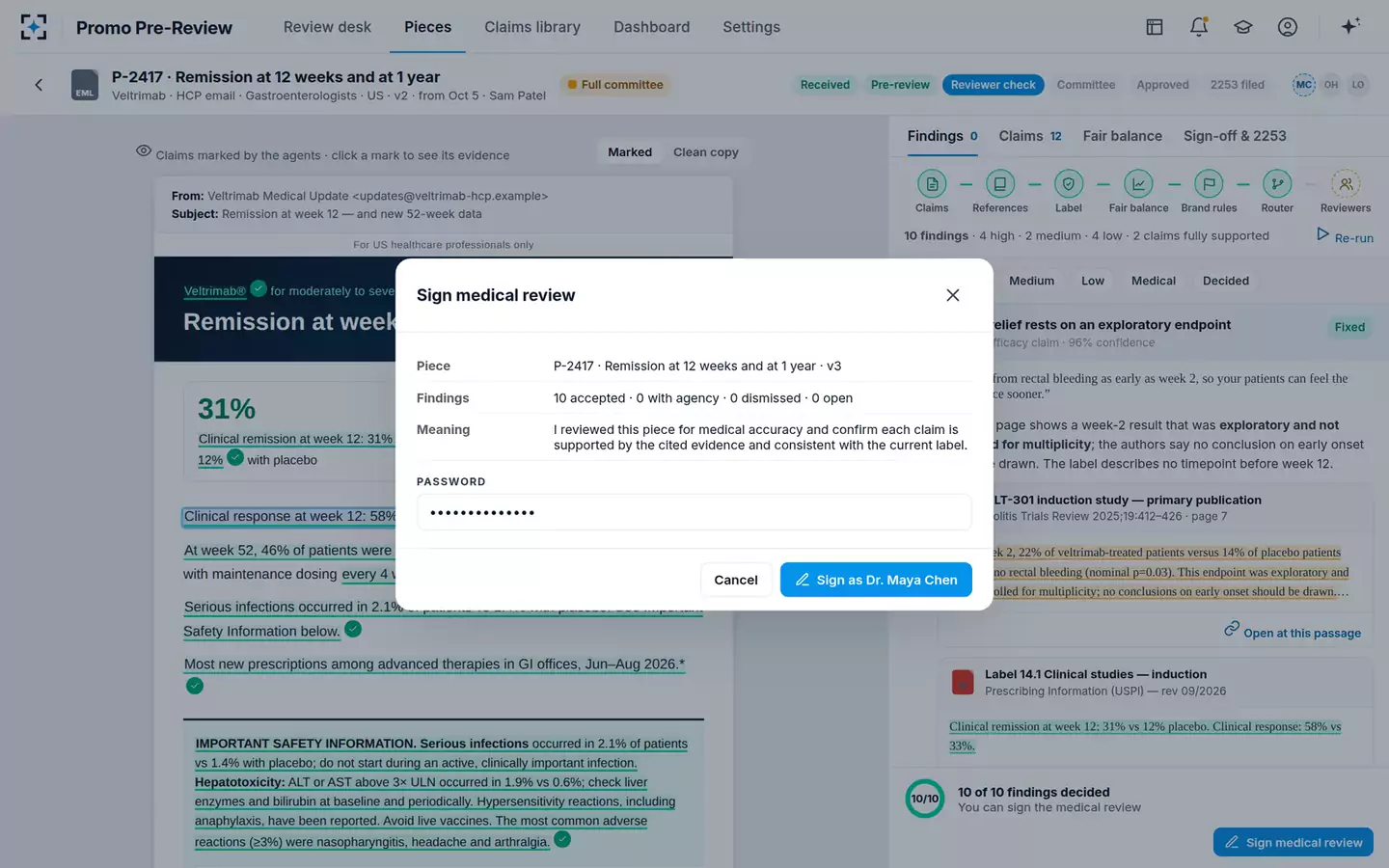 Promotional Material Pre-Review Agent — Medical signature