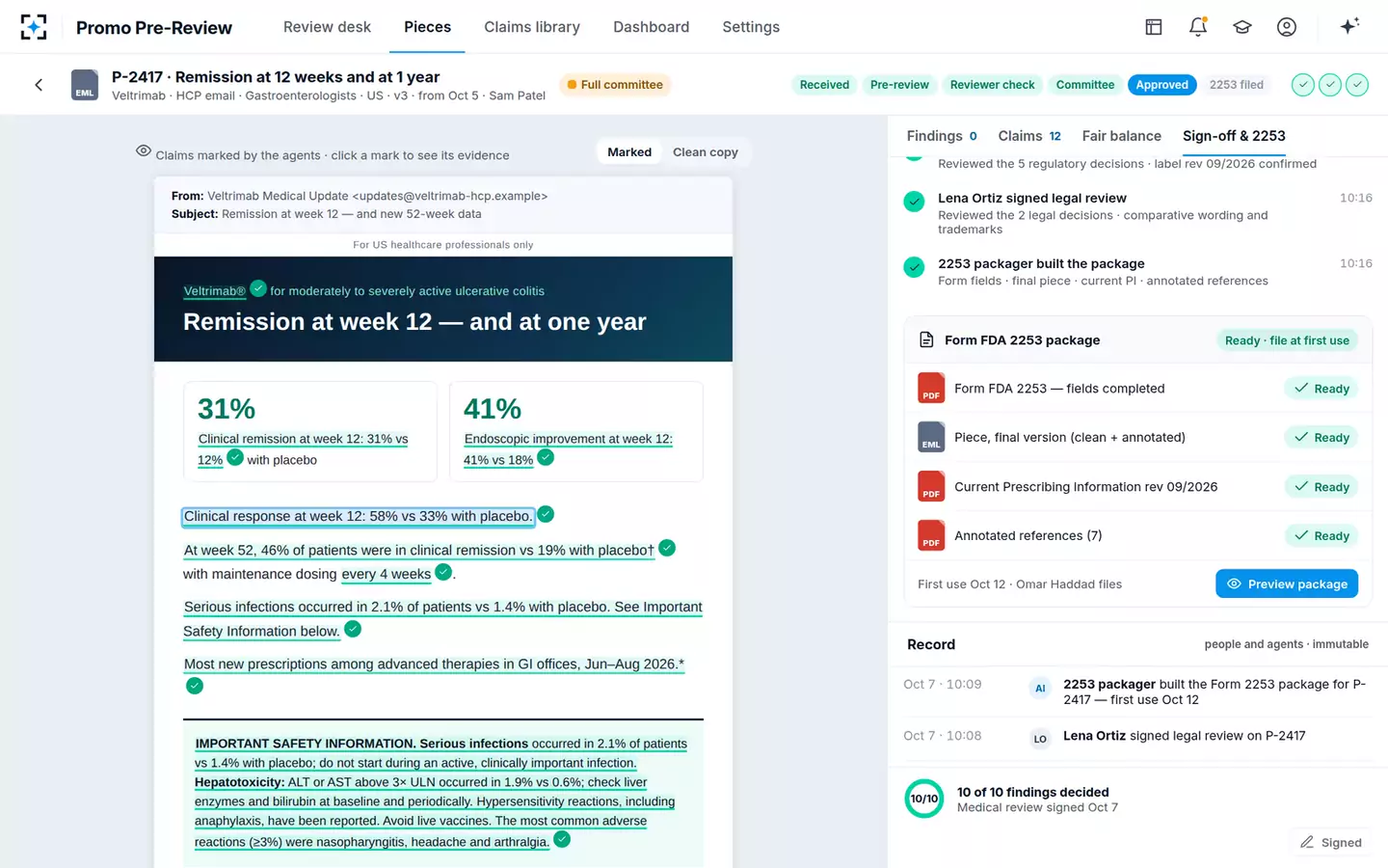 Promotional Material Pre-Review Agent — Sign-off and record