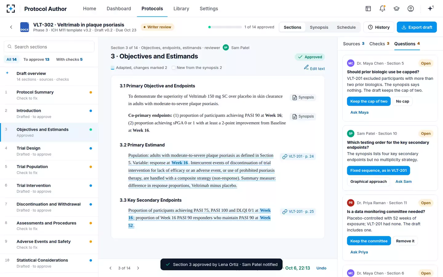 Protocol Author — Section approval
