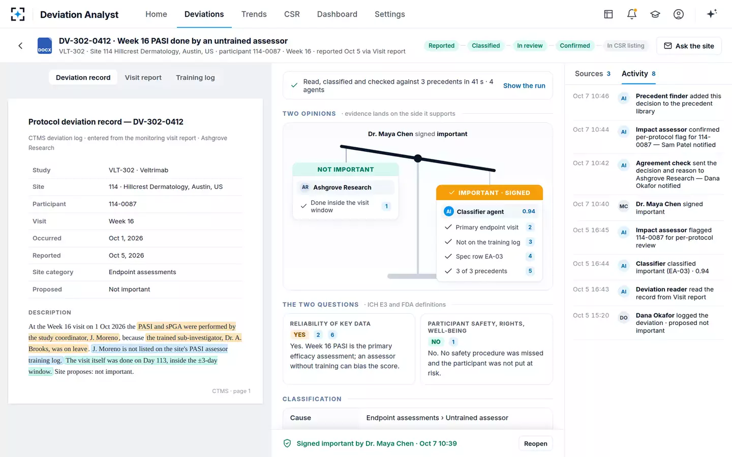 Protocol Deviation Classifier & Trend Analyst — The activity trail