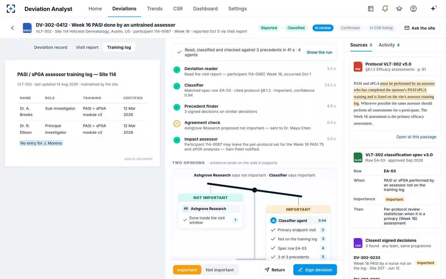 Protocol Deviation Classifier & Trend Analyst — The training log