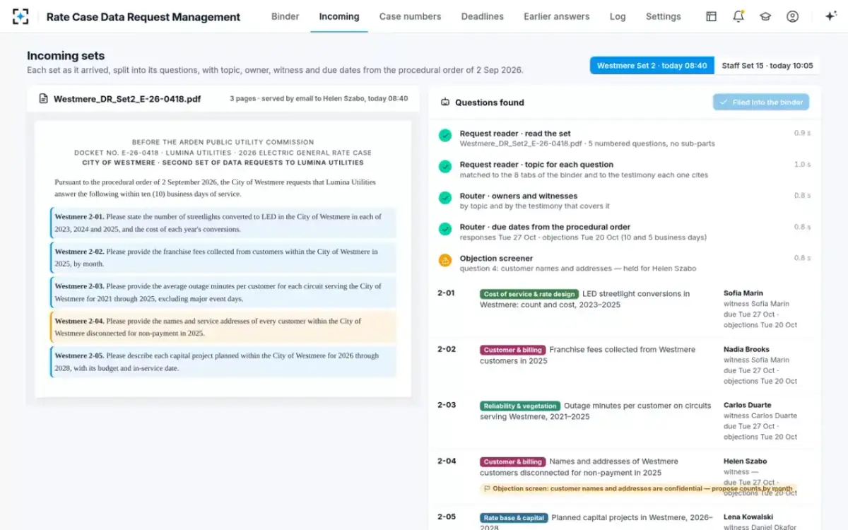 Rate Case Data Request Management — Incoming sets