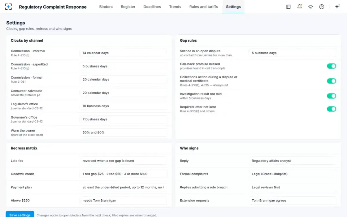 Regulatory Complaint Response — Your rules