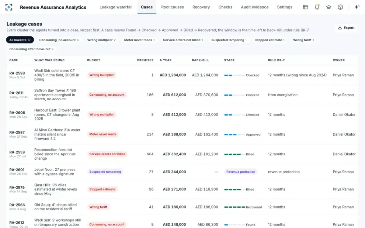Revenue Assurance Analytics — Leakage cases