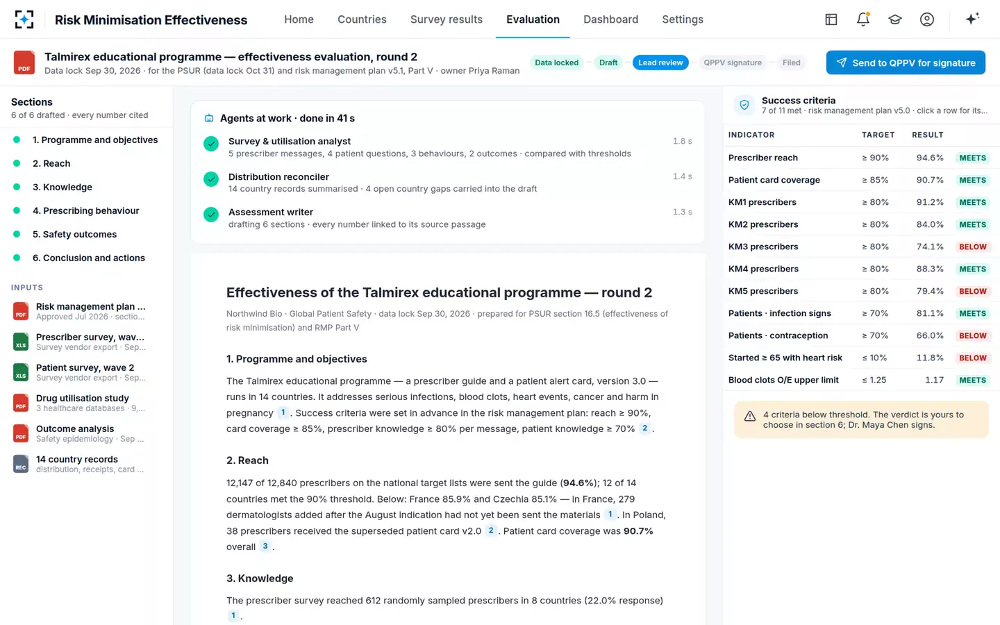 Risk Minimisation Effectiveness Analyzer — The drafted evaluation