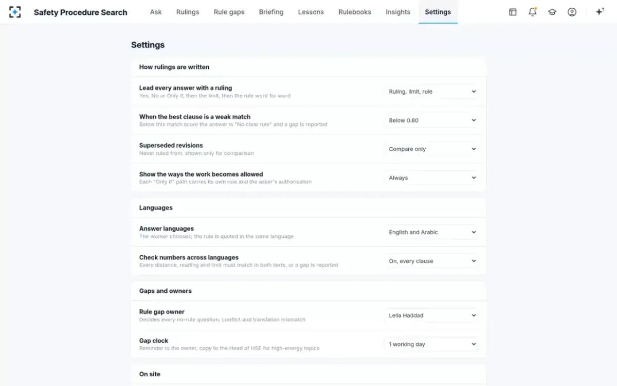 Safety Procedure Search — Your rules