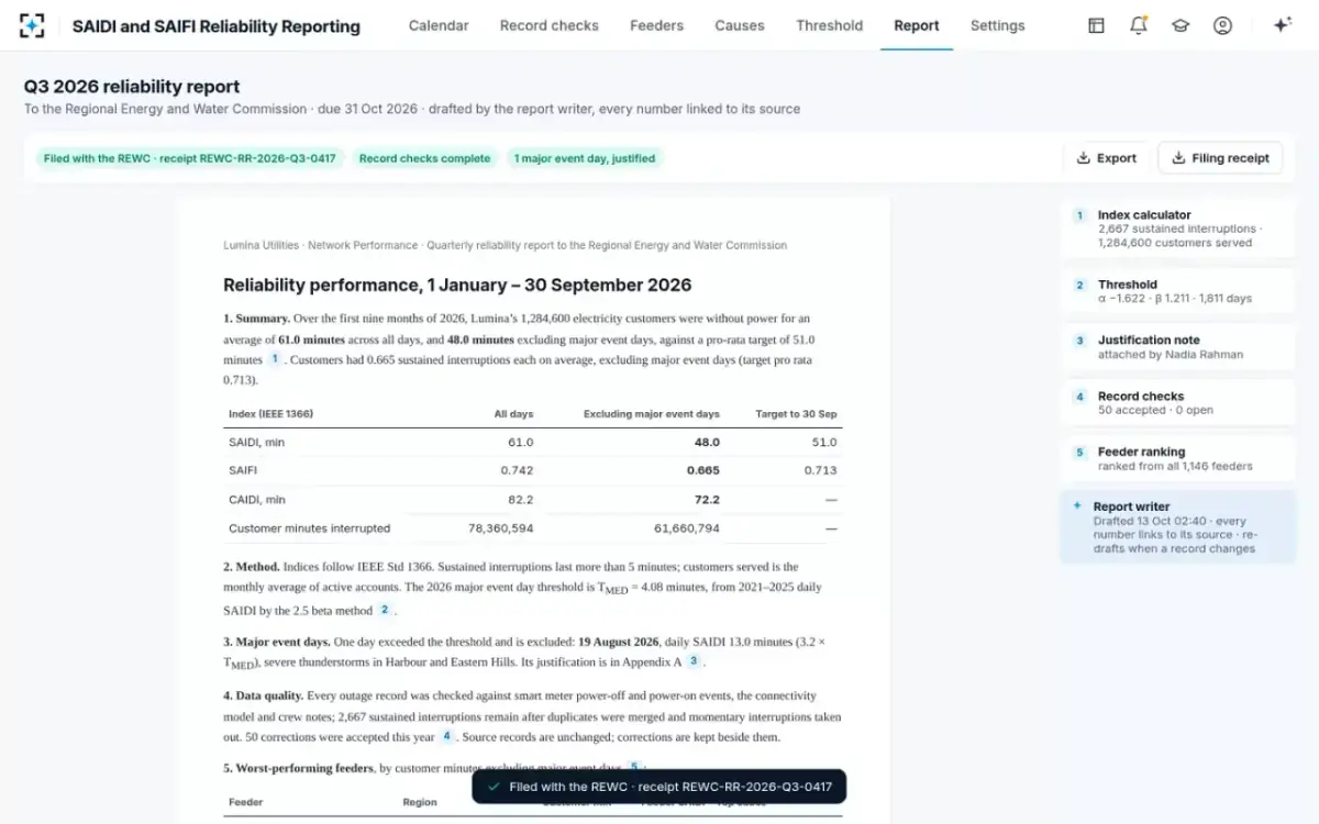 SAIDI and SAIFI Reliability Reporting — Filed with the regulator
