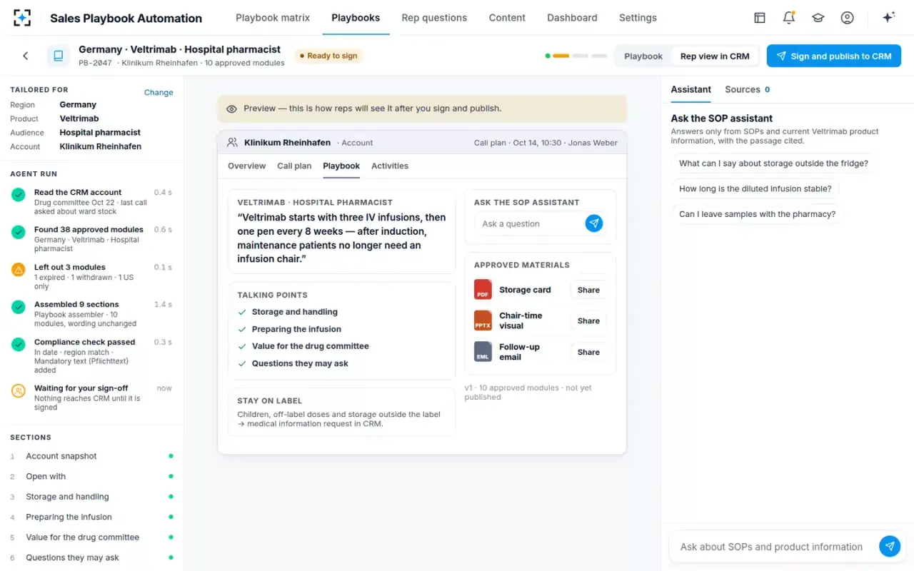 Sales Playbook Automation — The rep view in CRM