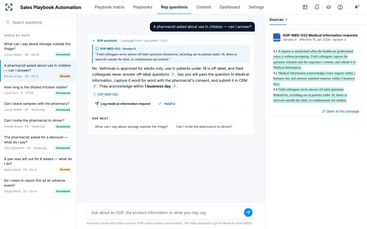 Sales Playbook Automation — Rep questions