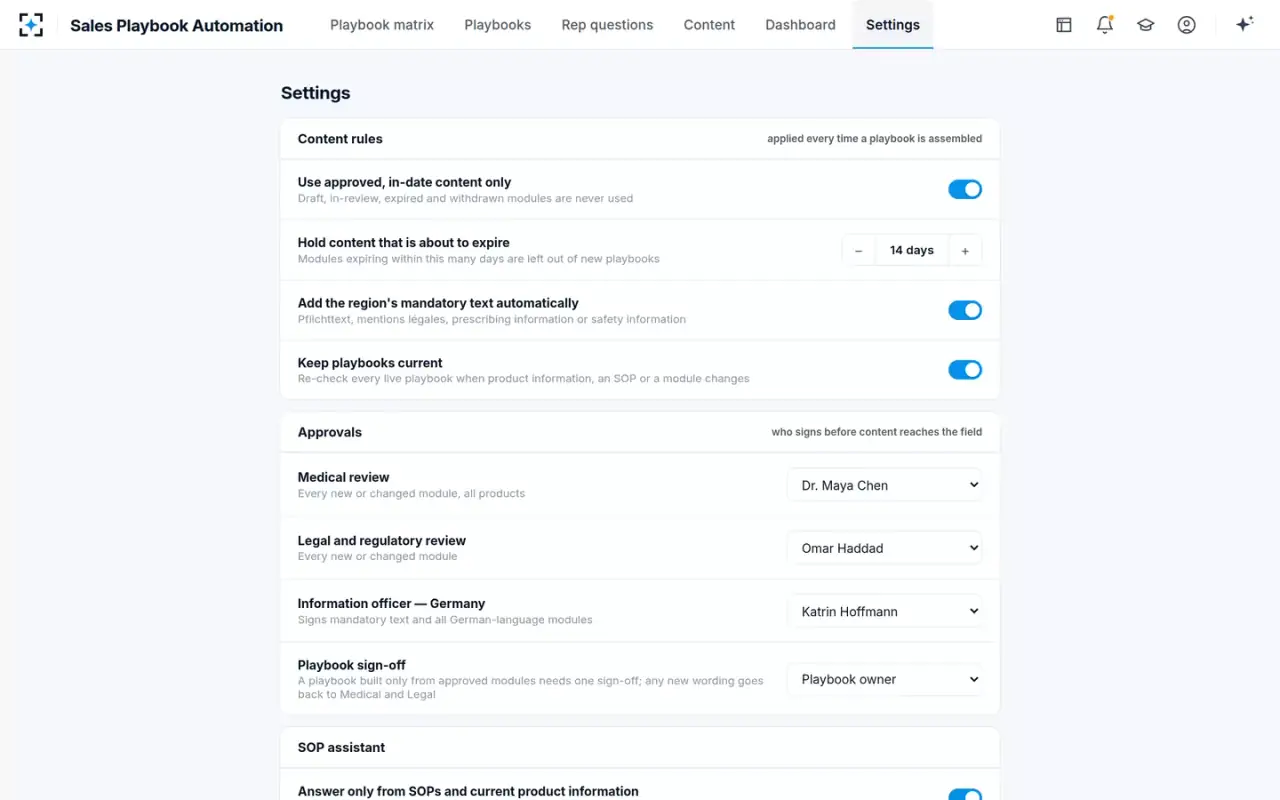 Sales Playbook Automation — Your rules