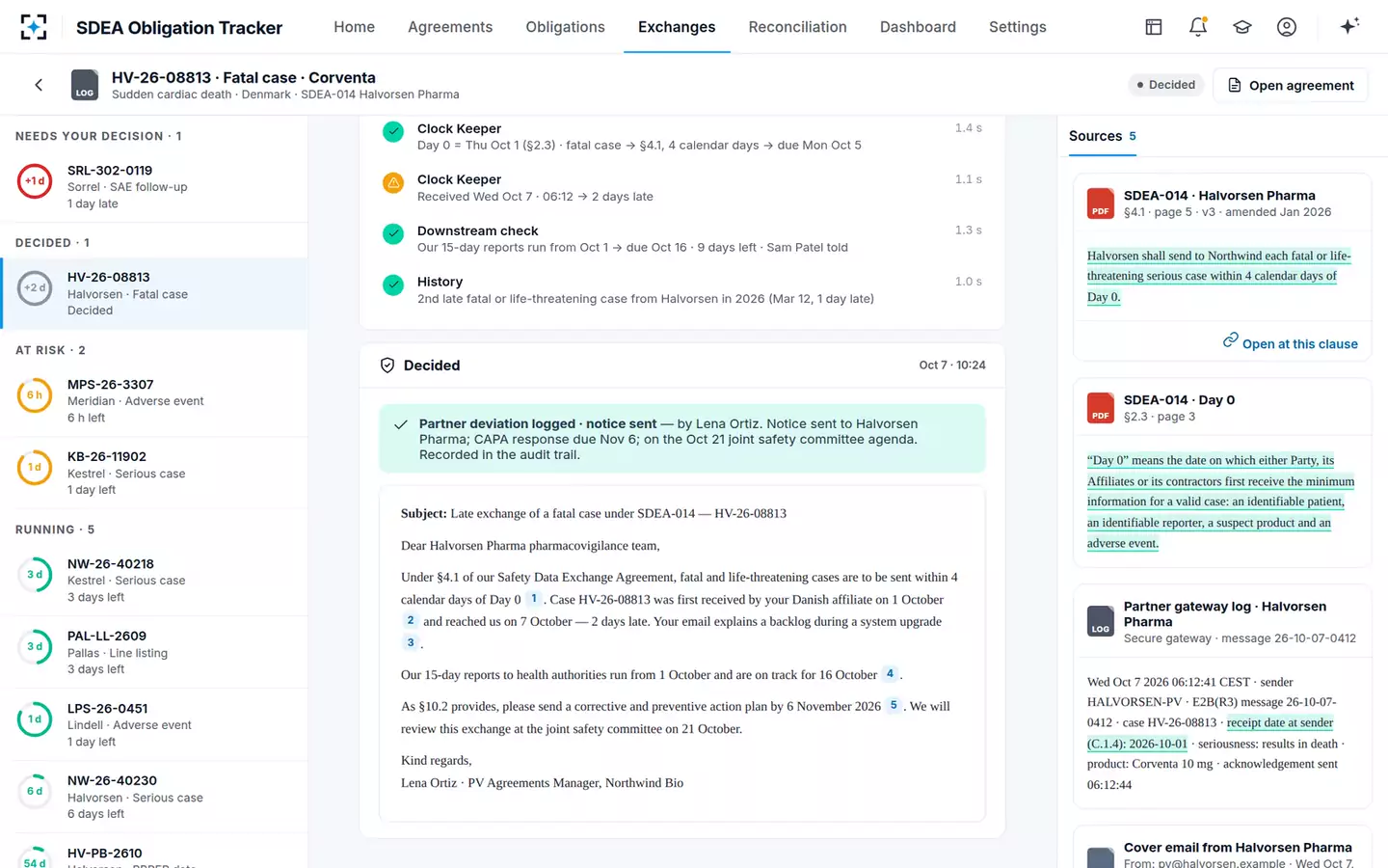 Safety Data Exchange Agreement Obligation Tracker — Decided