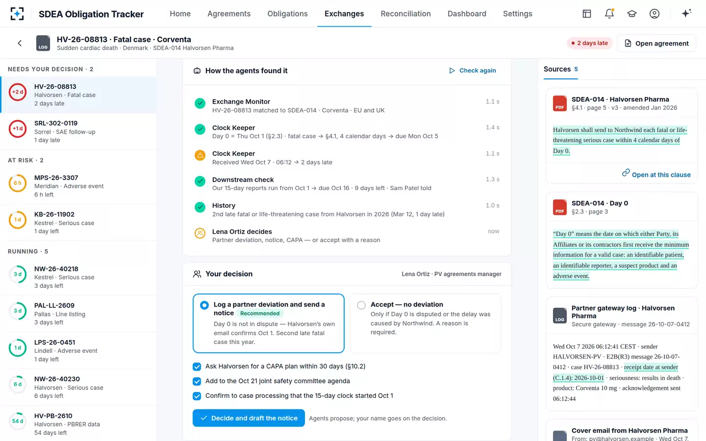 Safety Data Exchange Agreement Obligation Tracker — The decision