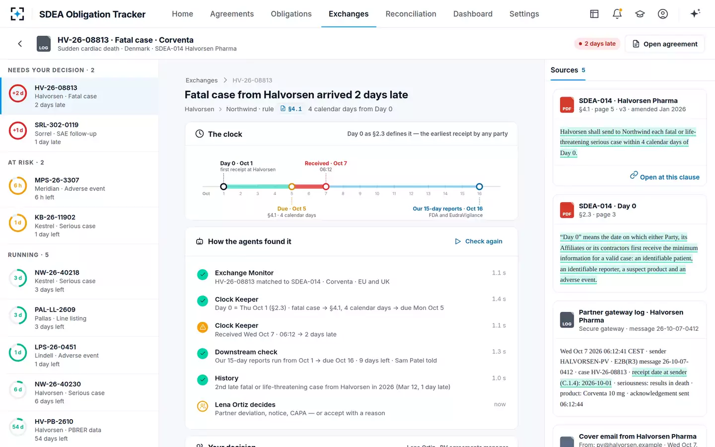 Safety Data Exchange Agreement Obligation Tracker — A late exchange
