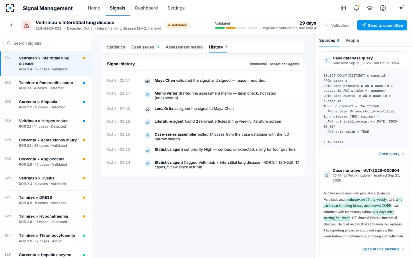 Signal Management — Signal history