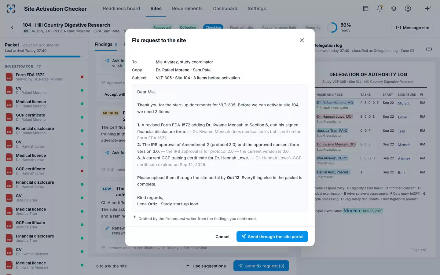 Site Activation Essential-Documents Checker — The fix request