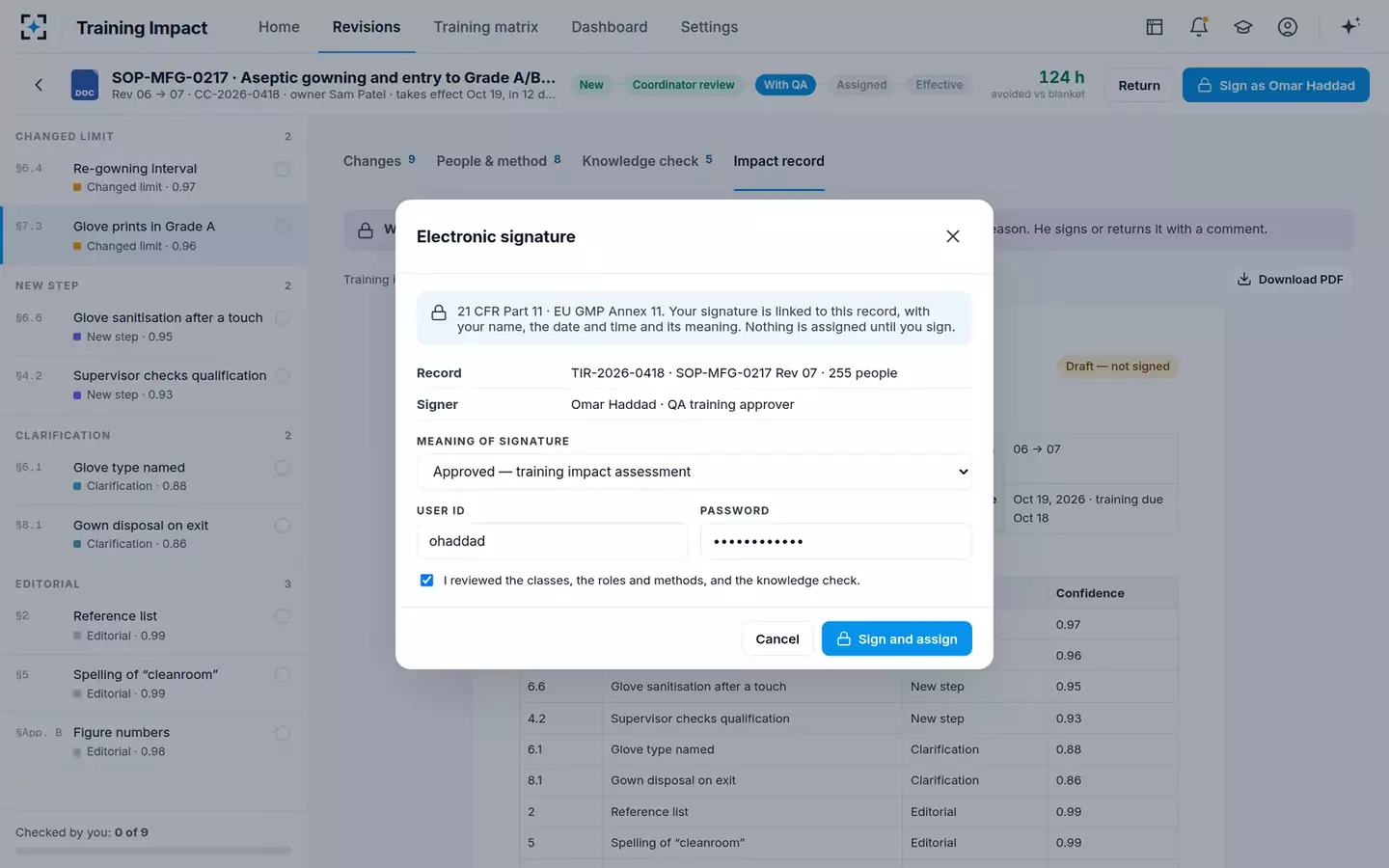 SOP Change-to-Training Impact Agent — Electronic signature