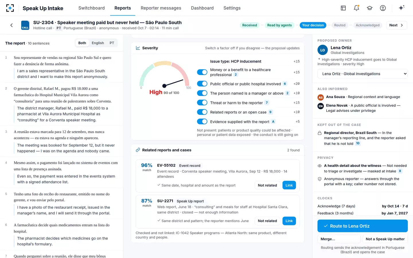 Speak Up Intake & Triage Agent — Related reports and cases