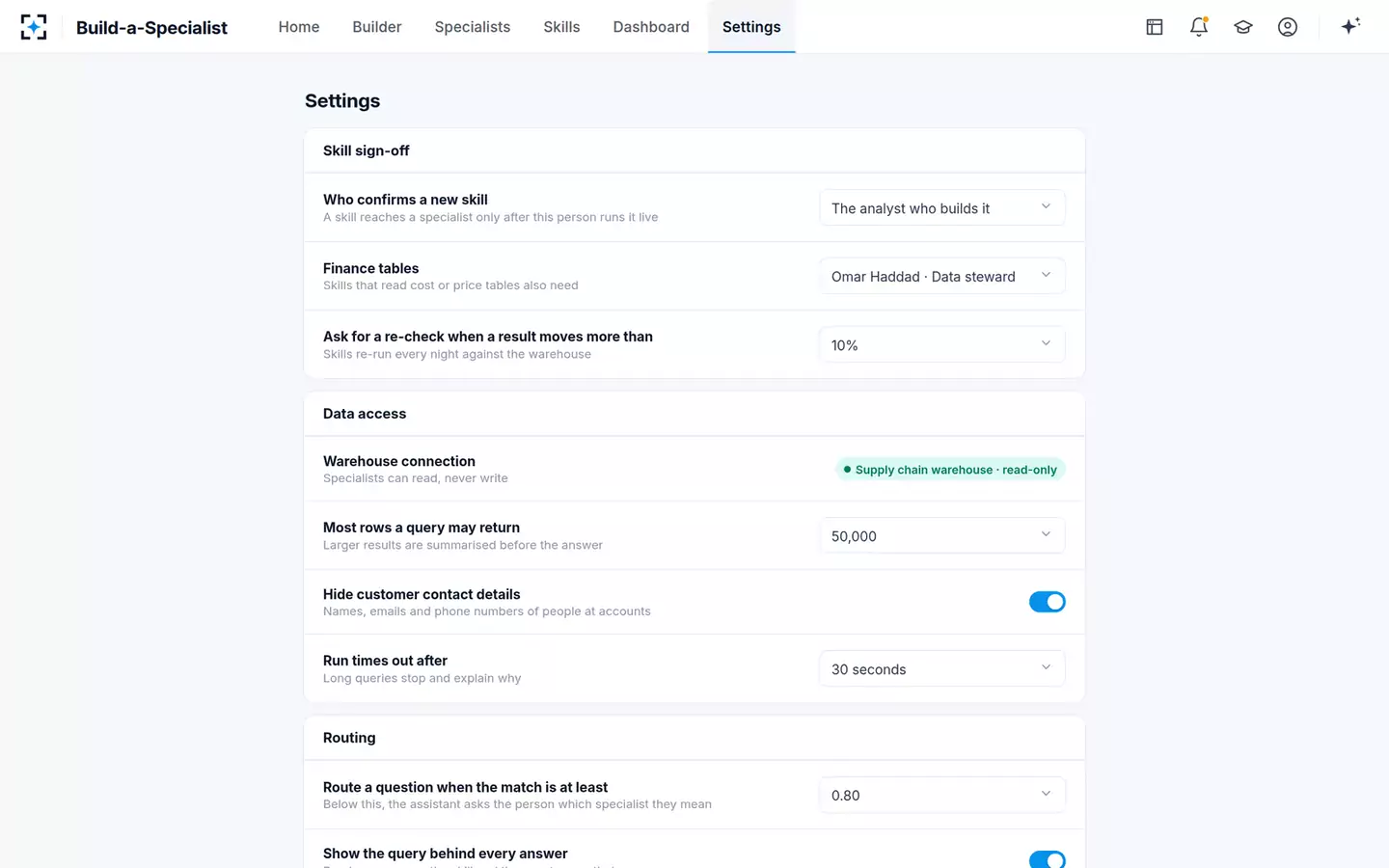 Build-a-Specialist — Settings