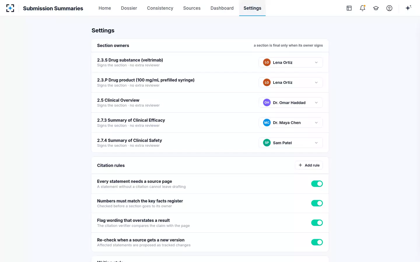 Submission Summary Writer — Settings