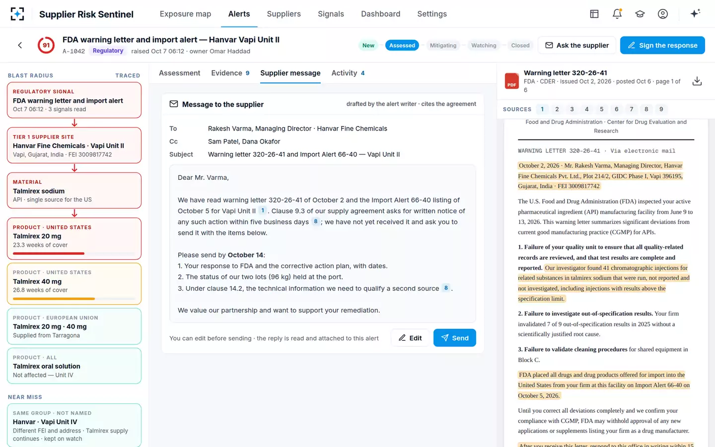 Supplier and API Risk Sentinel — The supplier message