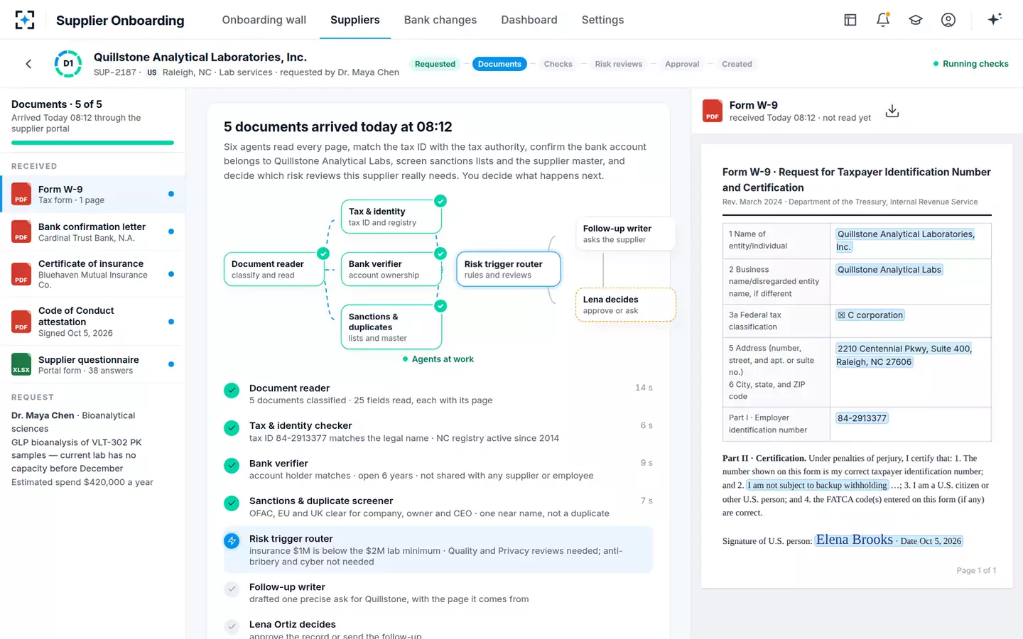 Supplier Onboarding Orchestrator — Agents at work