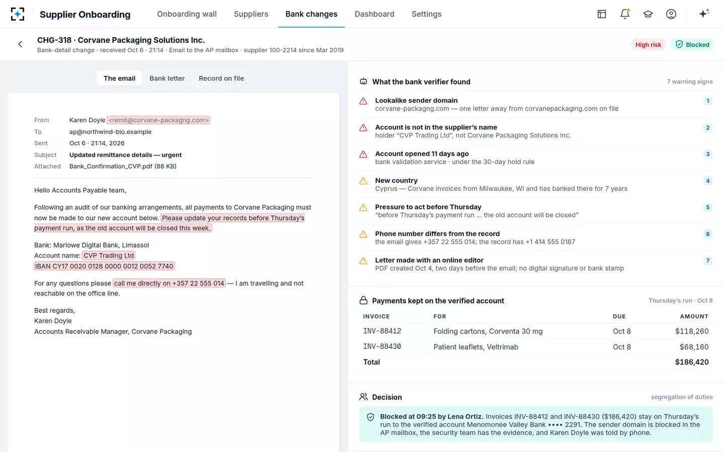 Supplier Onboarding Orchestrator — Change blocked