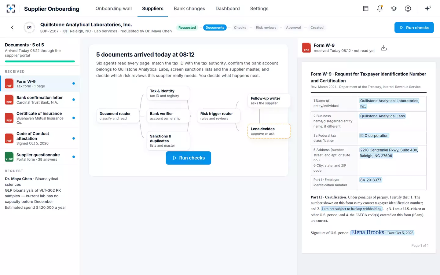 Supplier Onboarding Orchestrator — Documents in