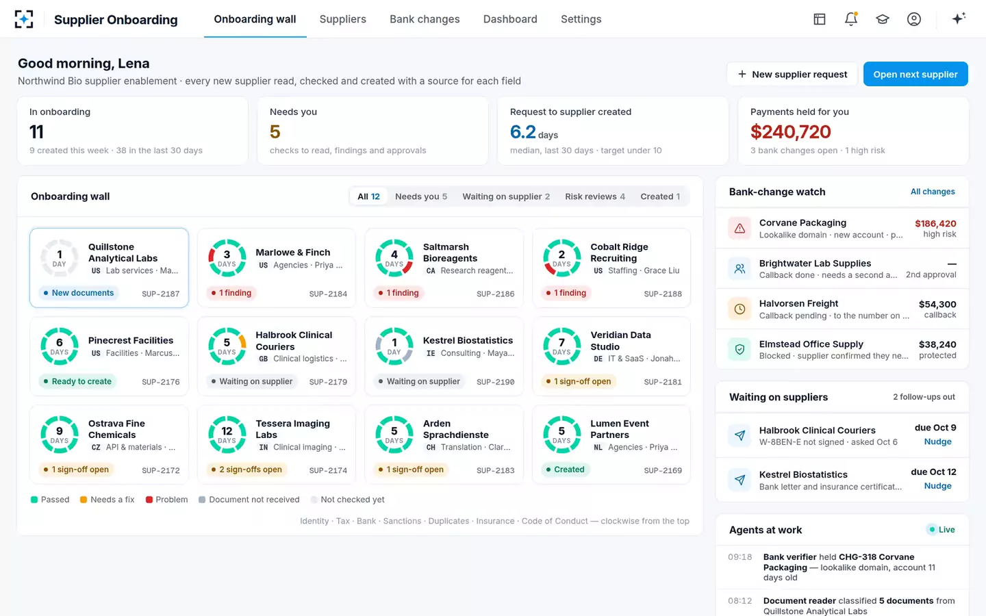 Supplier Onboarding Orchestrator — Onboarding wall