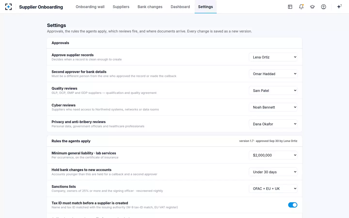 Supplier Onboarding Orchestrator — Your rules