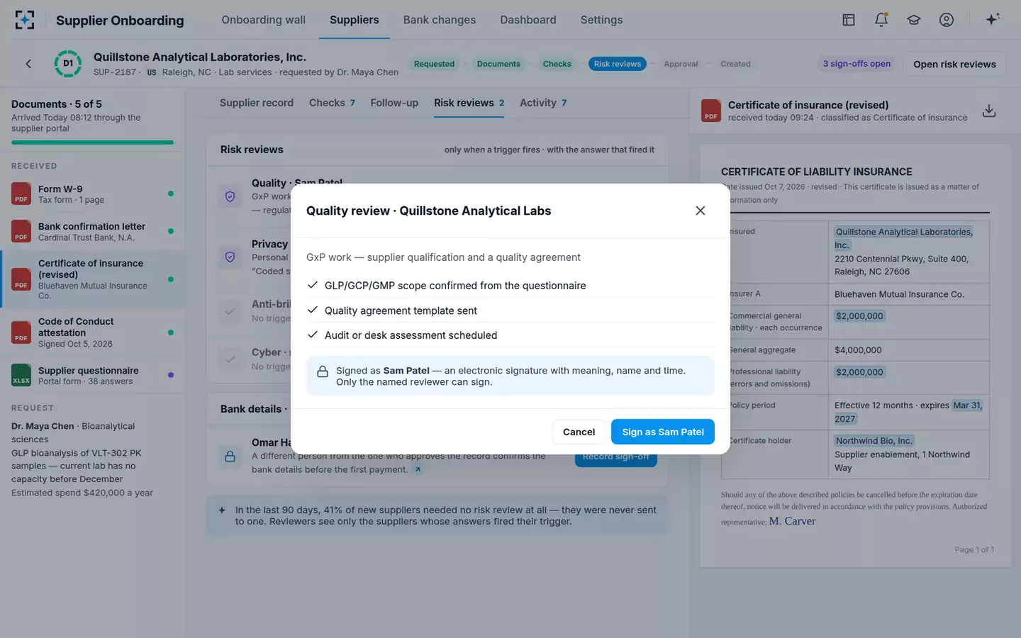 Supplier Onboarding Orchestrator — Reviewer sign-off