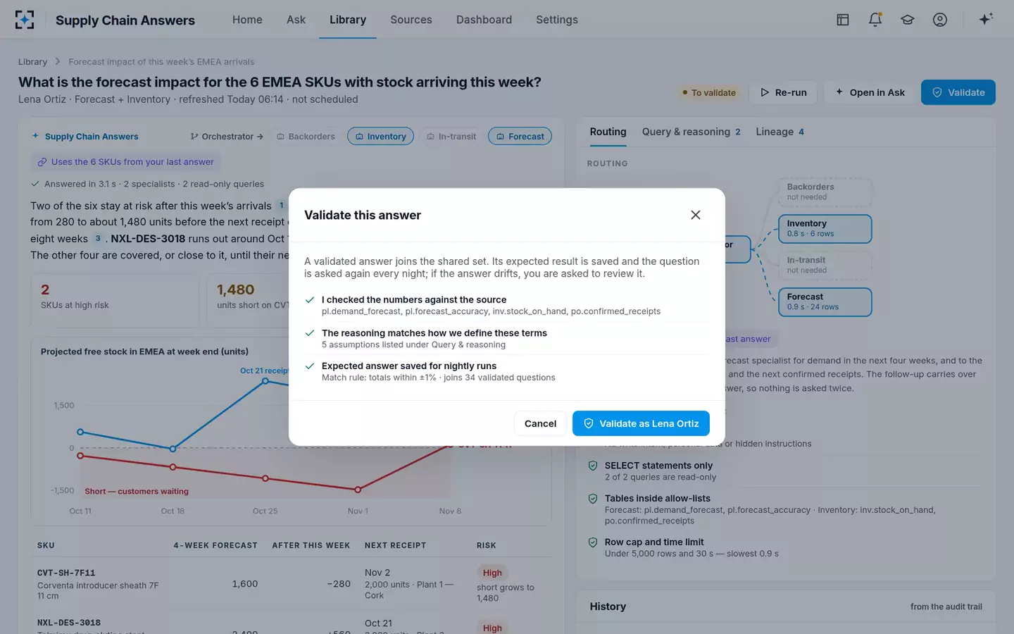 Supply Chain Answers — Validate an answer