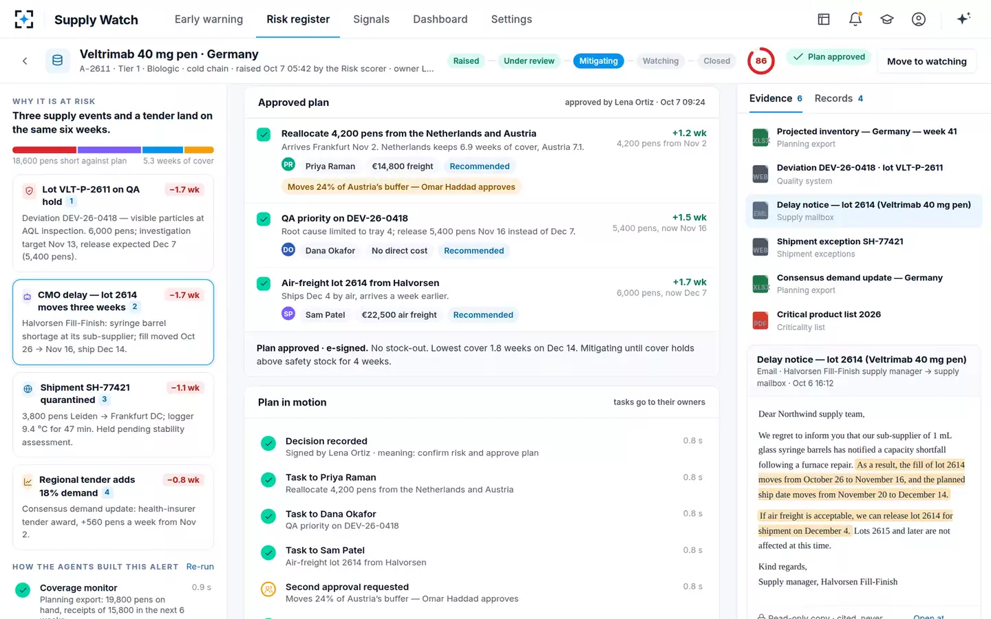 Supply Continuity Early-Warning Agent — Plan in motion
